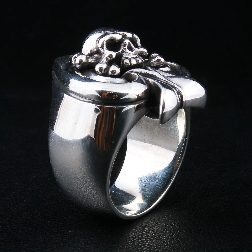 Skull Crossbones Spade Sterling Silver Biker Ring