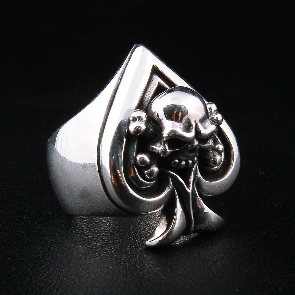 Skull Crossbones Spade Sterling Silver Biker Ring