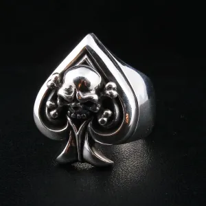 Skull Crossbones Spade Sterling Silver Biker Ring