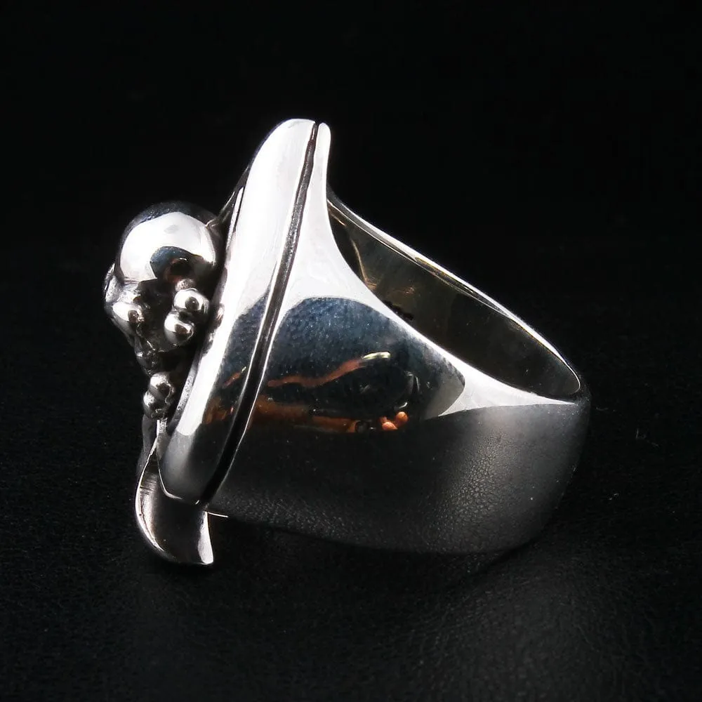 Skull Crossbones Spade Sterling Silver Biker Ring