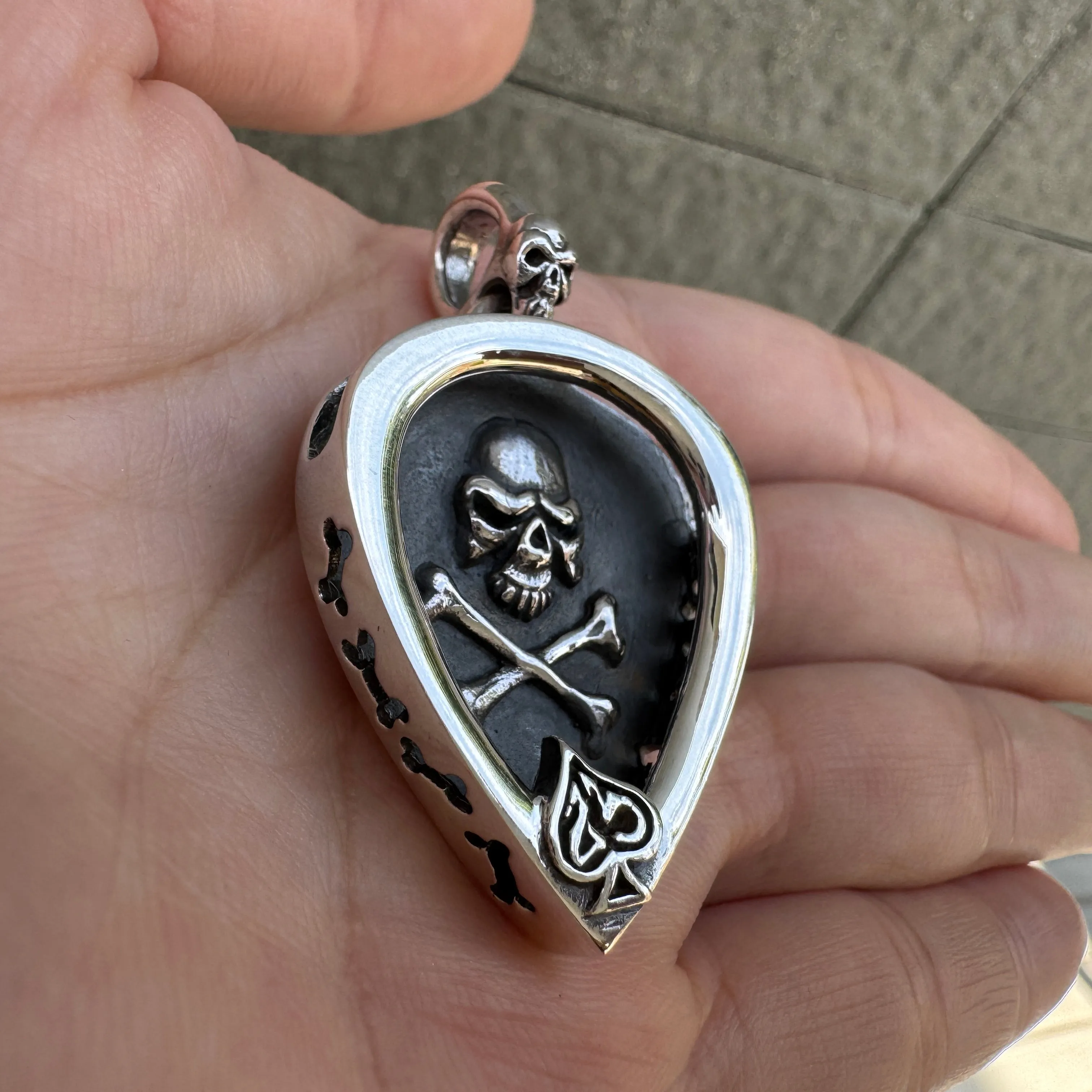 Skull Guitar Pick Holder Sterling Silver Pendant