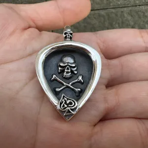 Skull Guitar Pick Holder Sterling Silver Pendant