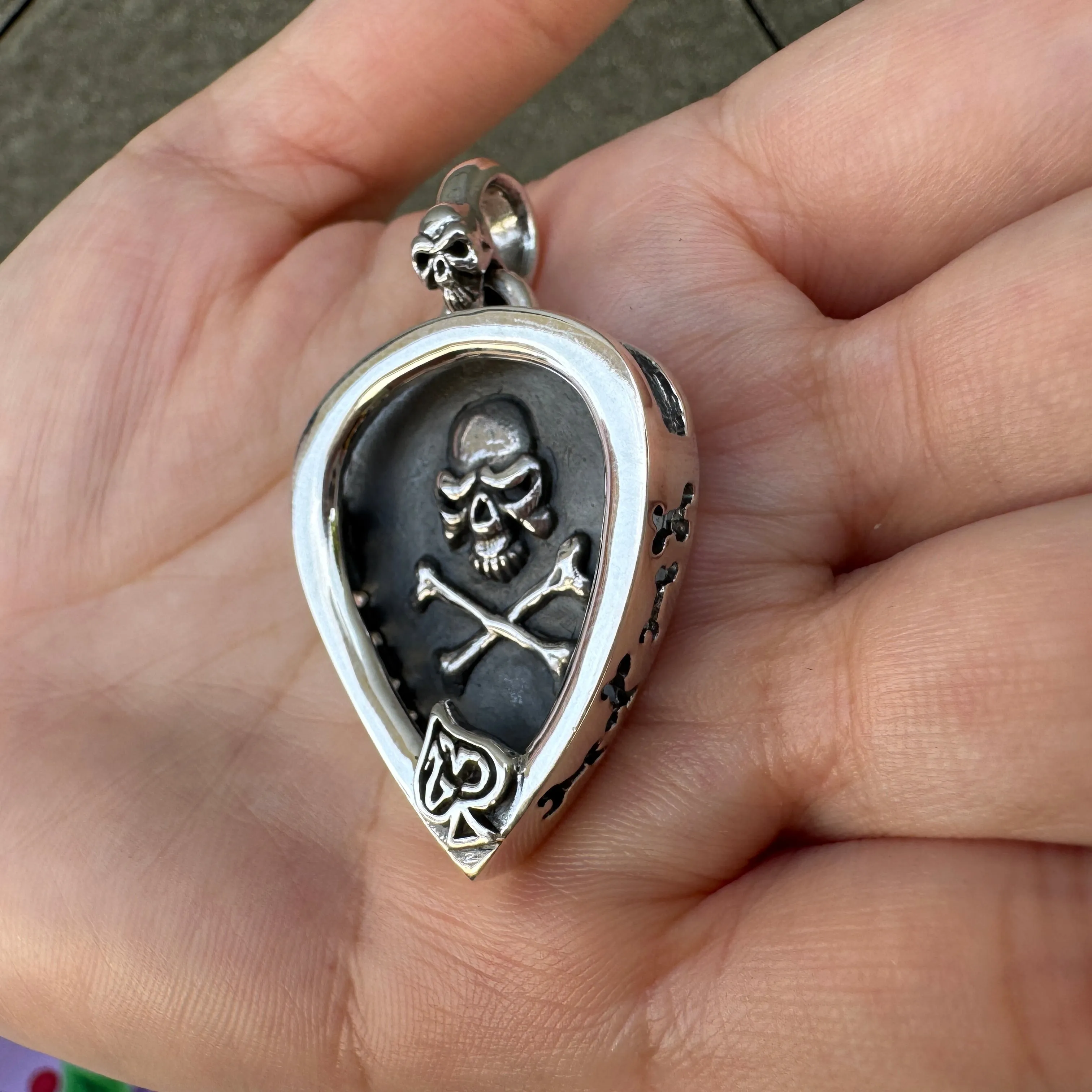 Skull Guitar Pick Holder Sterling Silver Pendant