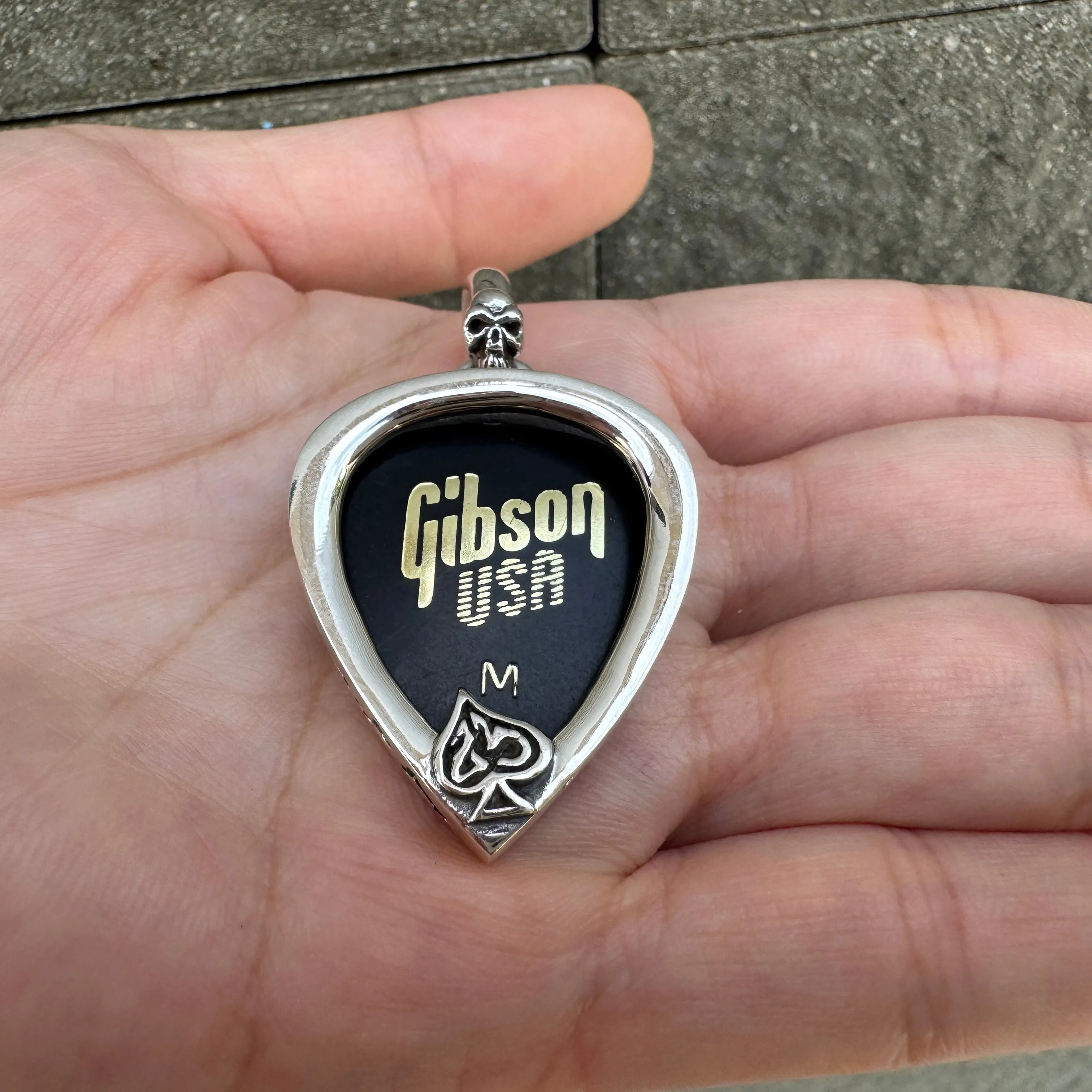 Skull Guitar Pick Holder Sterling Silver Pendant