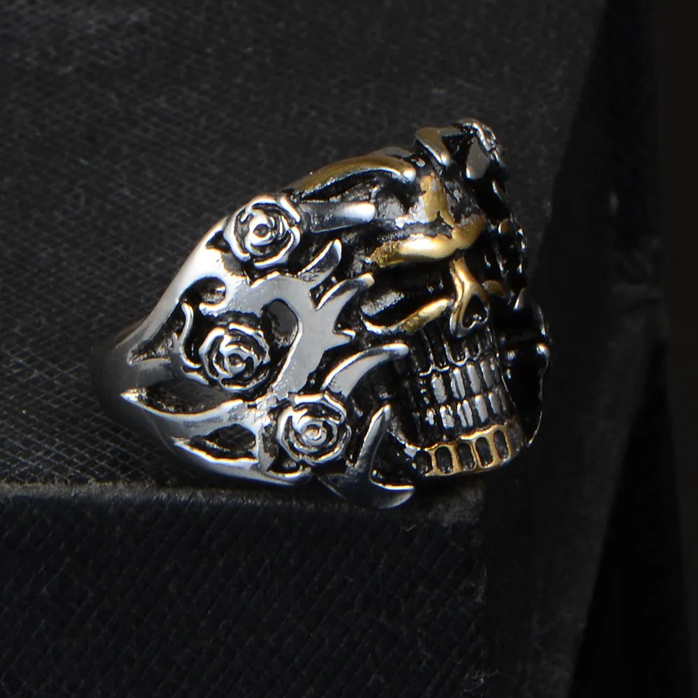 Skull Rose Silver Ring
