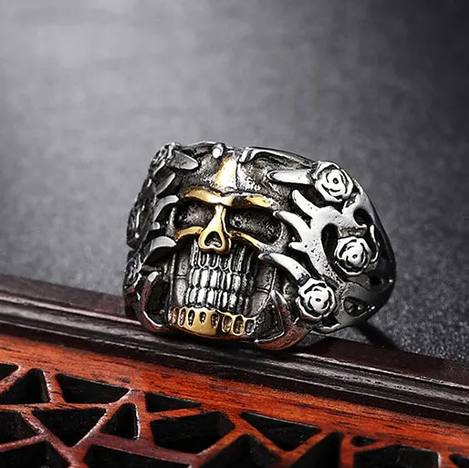 Skull Rose Silver Ring
