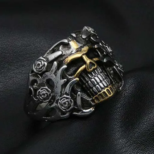 Skull Rose Silver Ring
