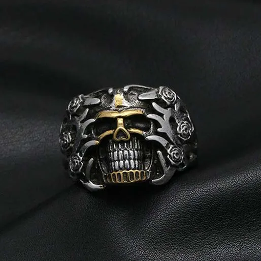Skull Rose Silver Ring