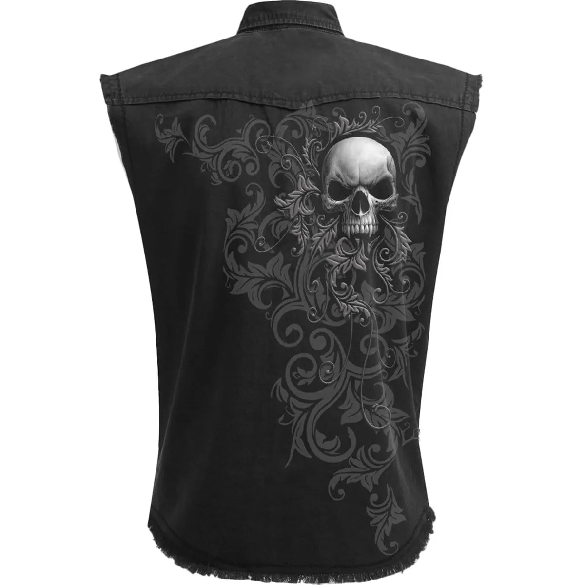 SKULL SCROLL - Sleeveless Stone Washed Worker Black
