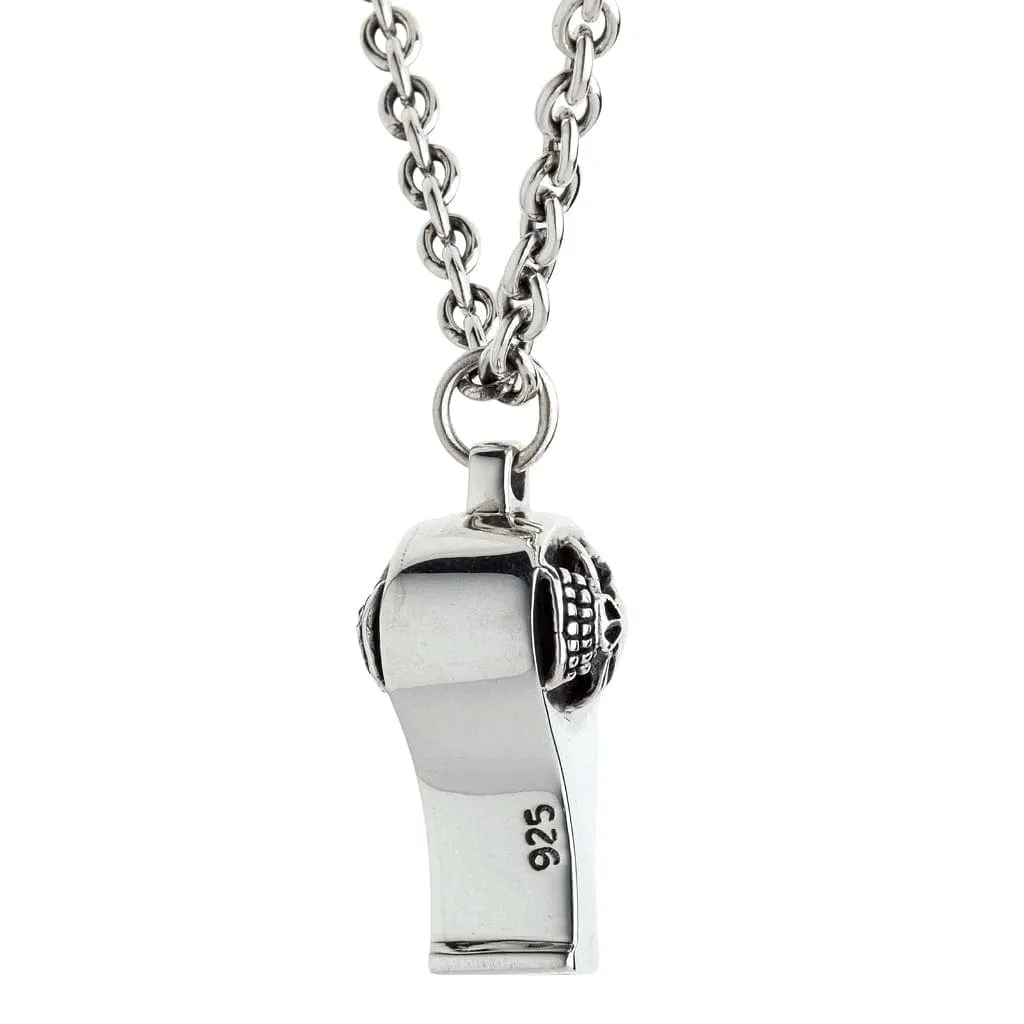 Skull Sterling Silver Whistle Pendant Necklace