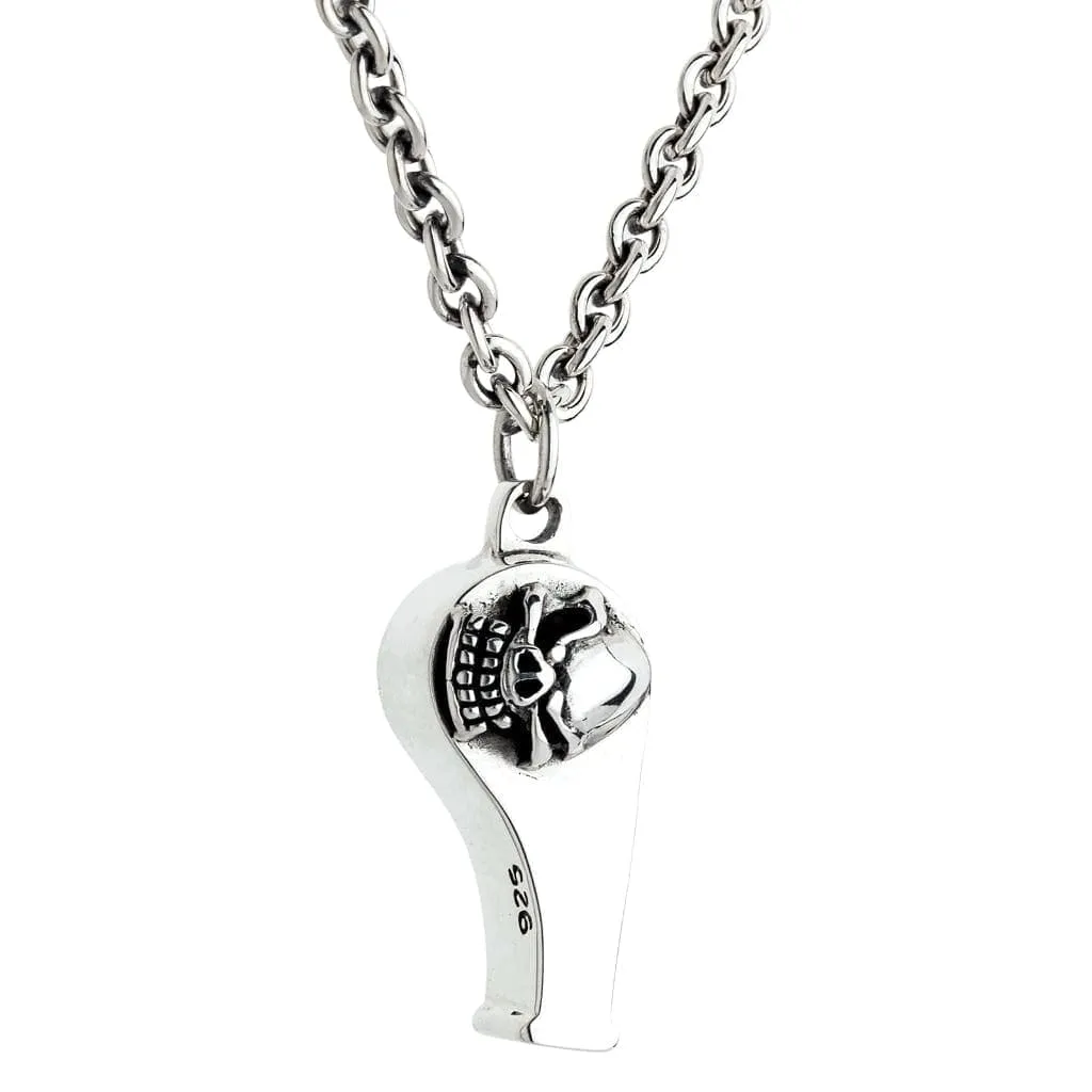 Skull Sterling Silver Whistle Pendant Necklace