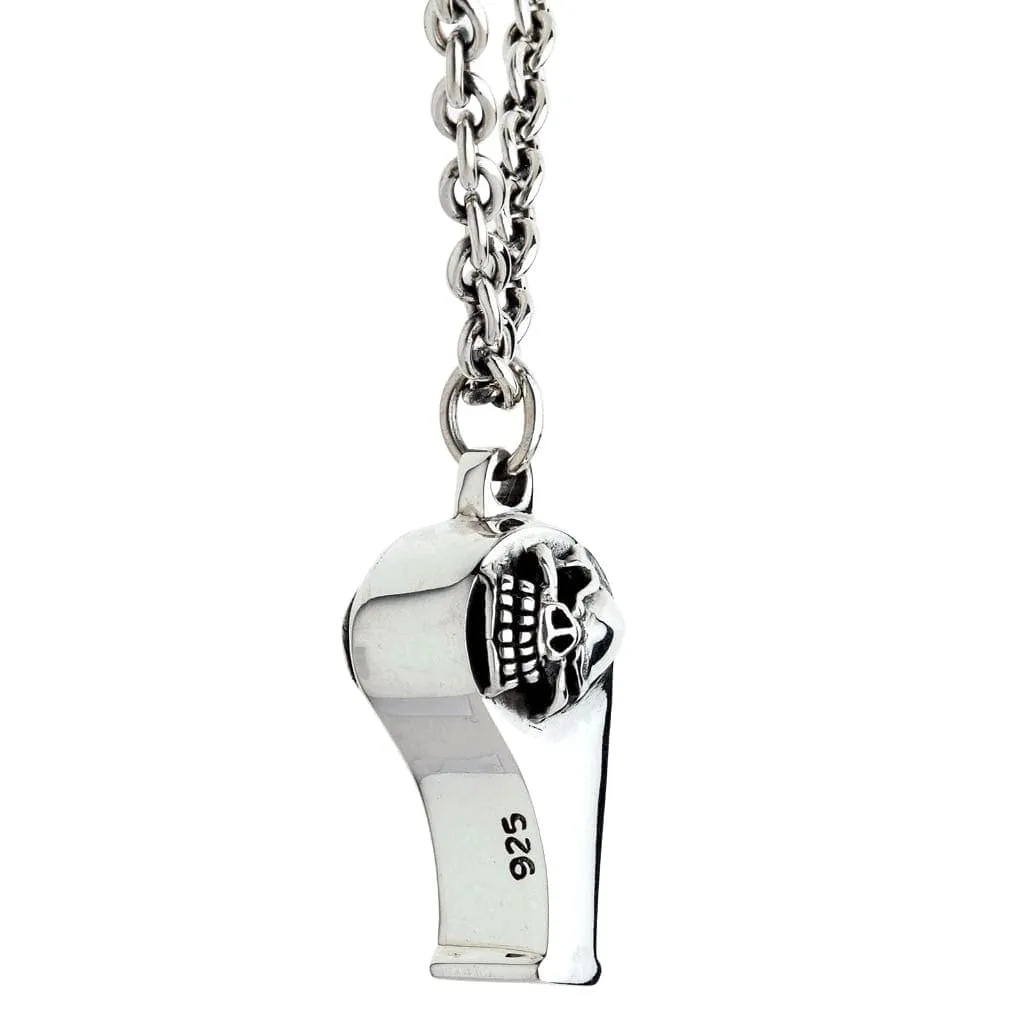 Skull Sterling Silver Whistle Pendant Necklace