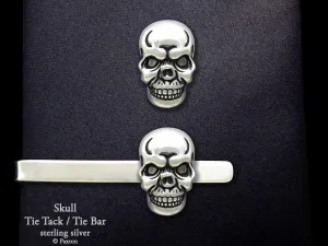 Skull Tie Tack or Skull Tie Bar / Tie Clip Sterling Silver