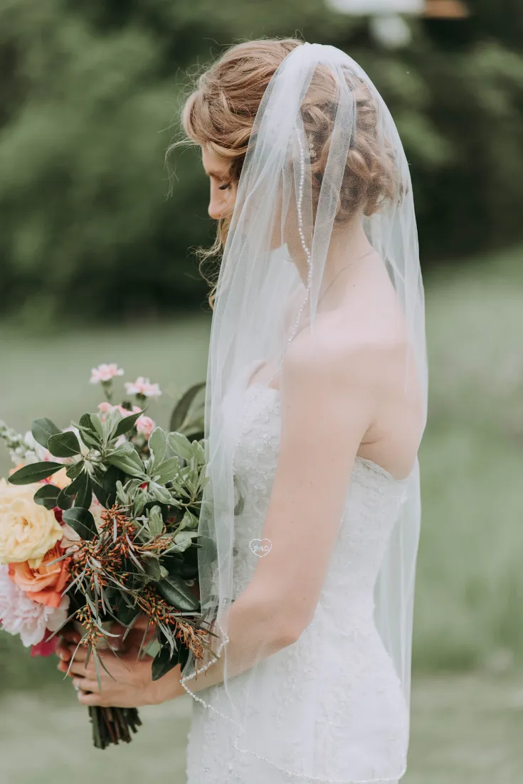 Small Embroidered Monogrammed Initials, Name, Date on Wedding Veil | Intertwined Hearts