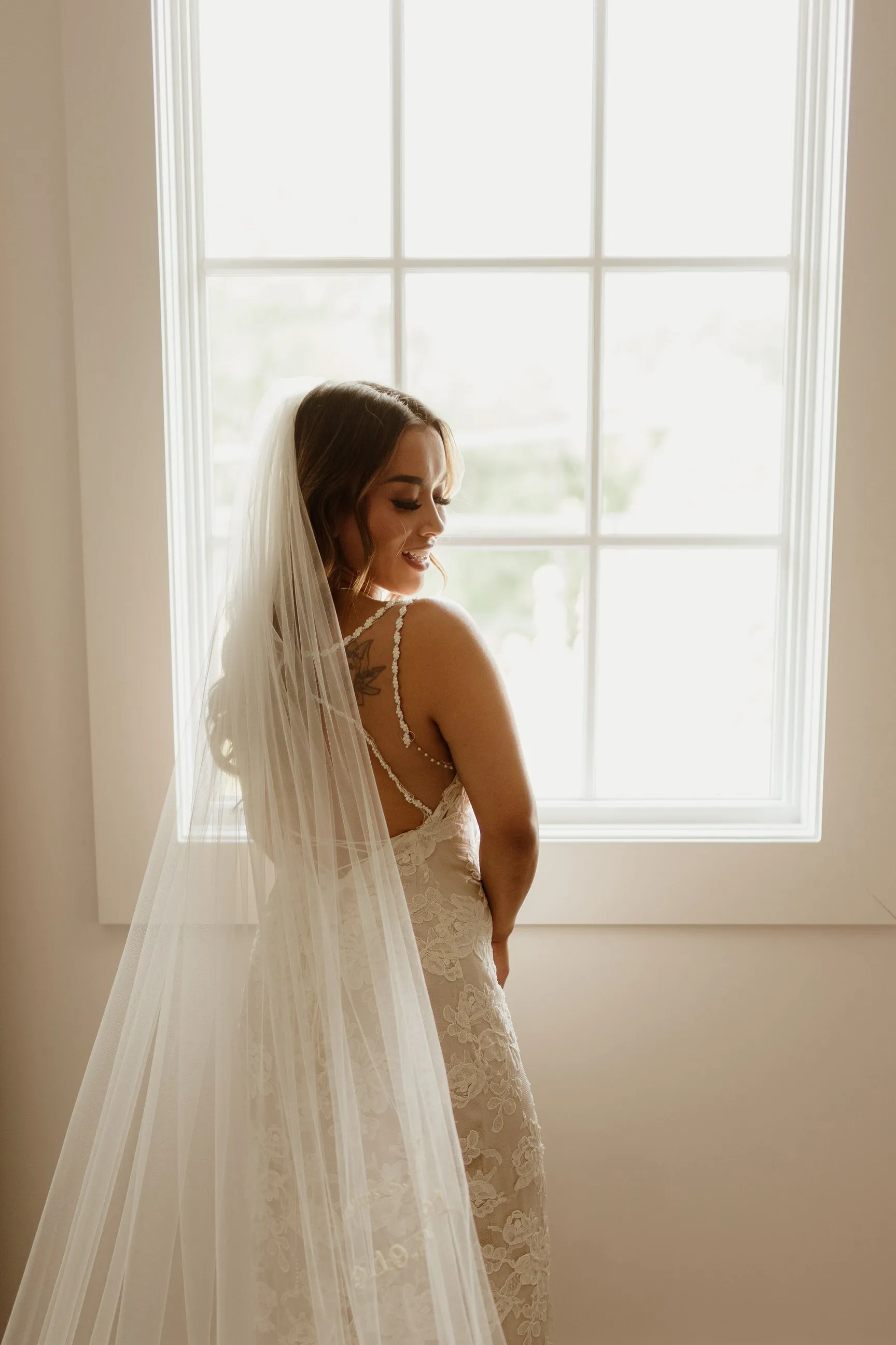 Small Embroidered Monogrammed Initials, Name, Date on Wedding Veil | Intertwined Hearts