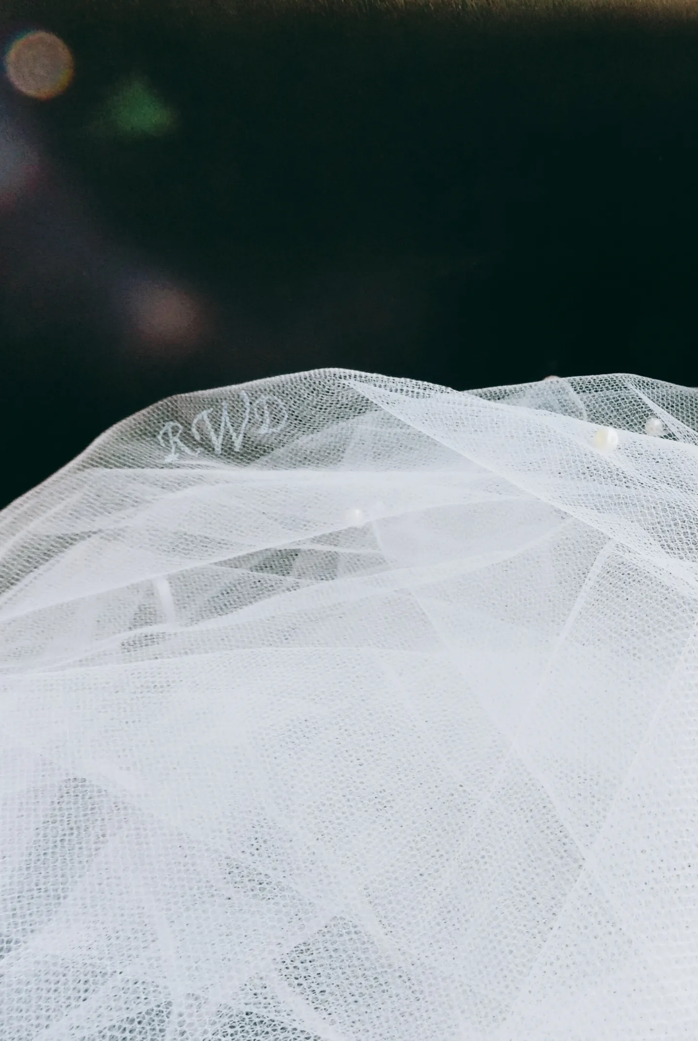 Small Embroidered Monogrammed Initials, Name, Date on Wedding Veil | Intertwined Hearts