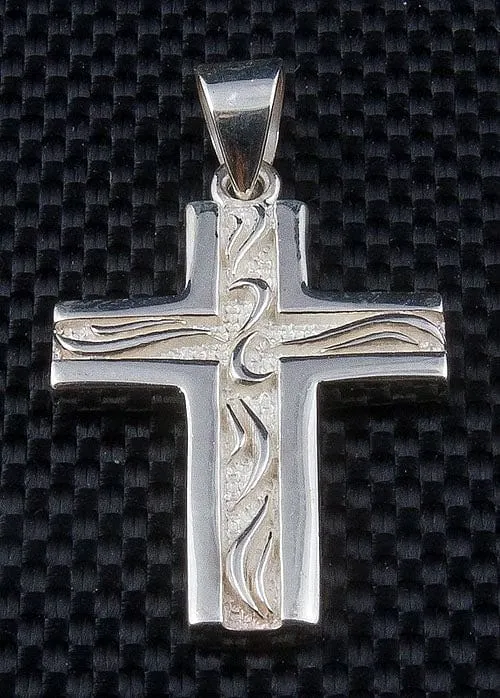 Small Sterling Silver Iced Cross Pendant