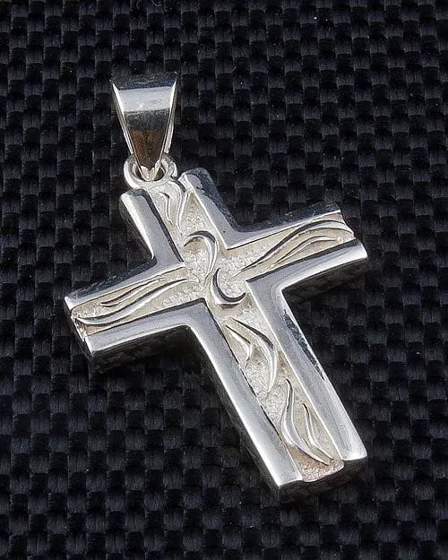 Small Sterling Silver Iced Cross Pendant