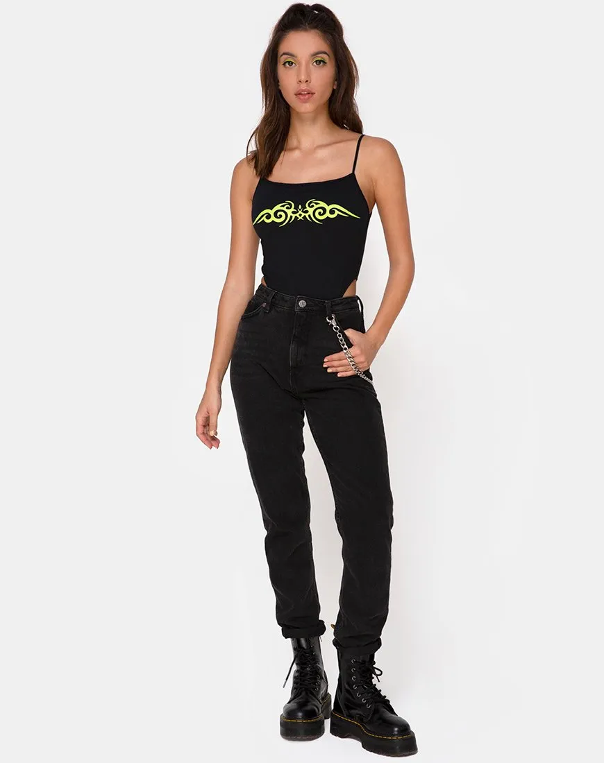 Solemo Bodice in Black with Green Tribal
