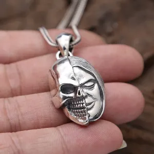 Solid 925 Sterling Silver Pendant Half Skull Face Gothic Goth