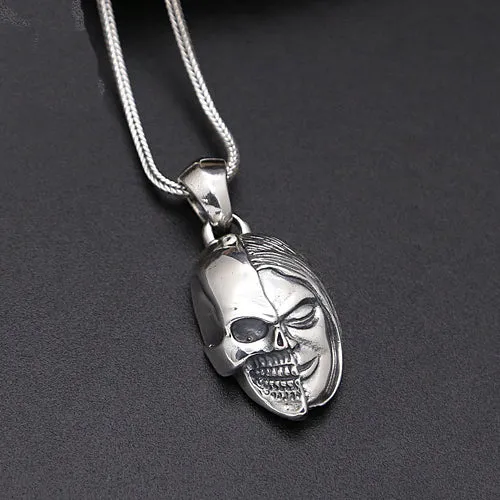 Solid 925 Sterling Silver Pendant Half Skull Face Gothic Goth