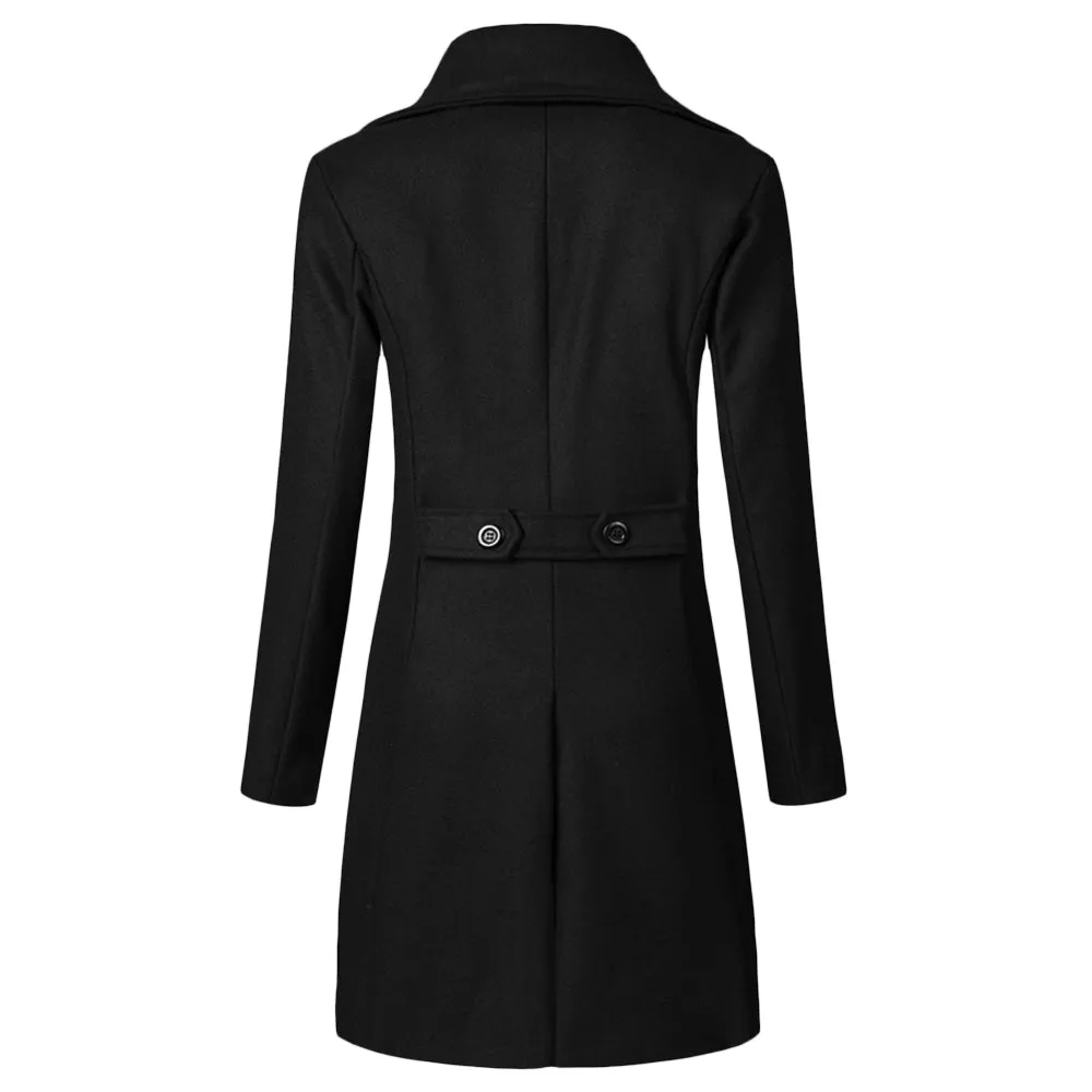 Solid Color Long Woolen Coat Casual Business Jacket Outwear for Men