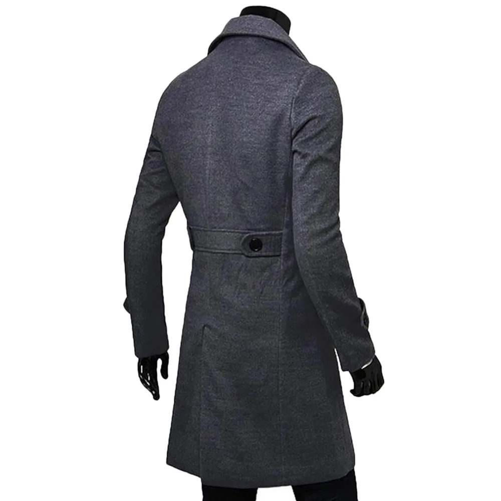 Solid Color Long Woolen Coat Casual Business Jacket Outwear for Men