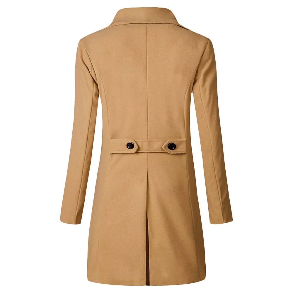 Solid Color Long Woolen Coat Casual Business Jacket Outwear for Men
