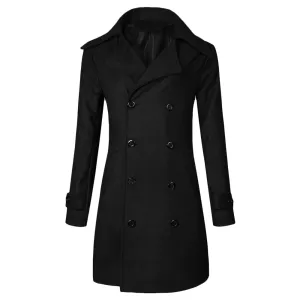 Solid Color Long Woolen Coat Casual Business Jacket Outwear for Men