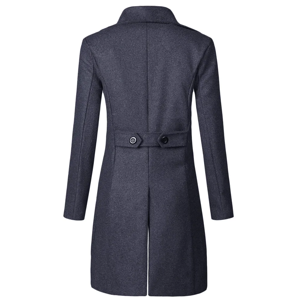 Solid Color Long Woolen Coat Casual Business Jacket Outwear for Men