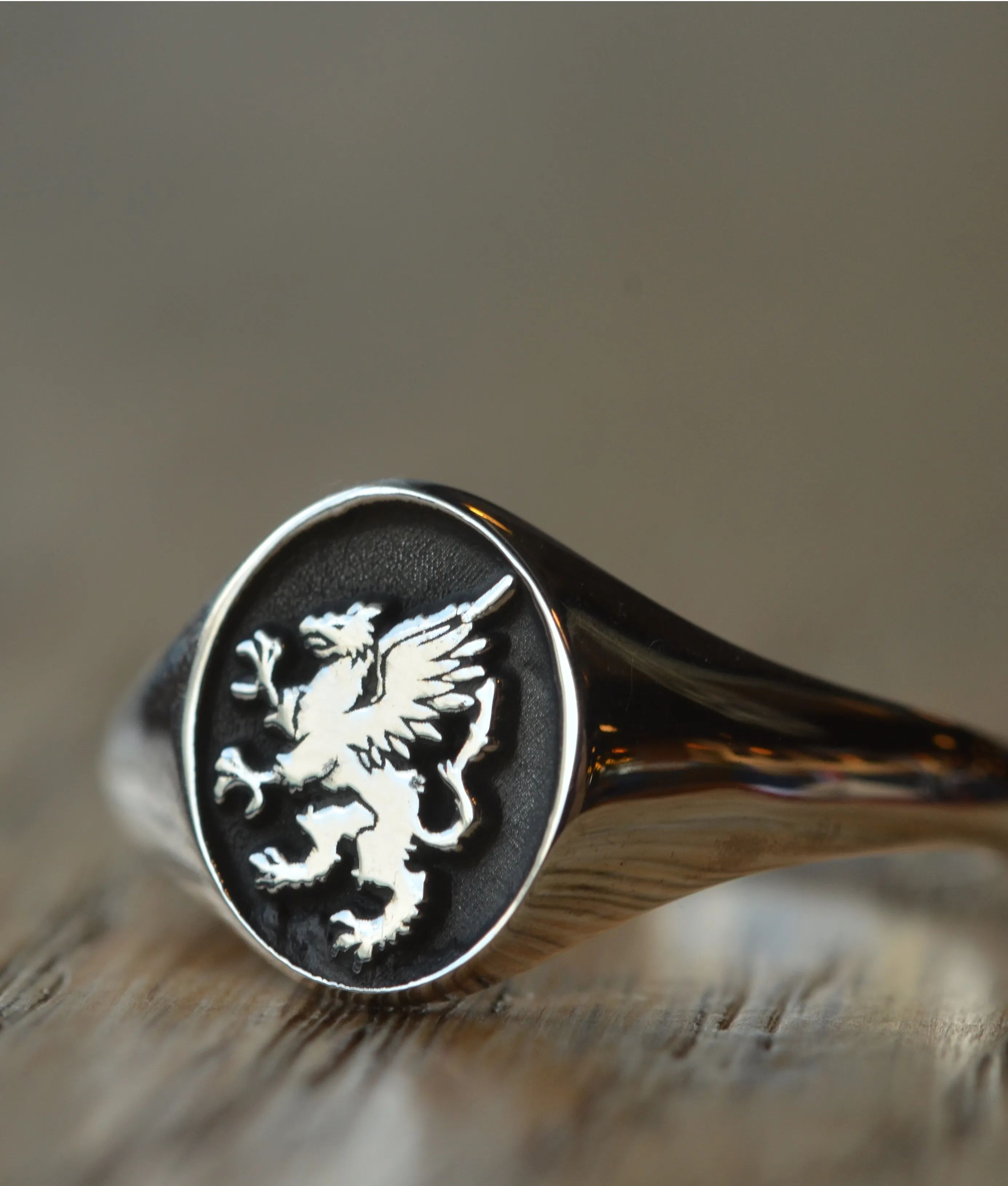 Solid Gold Custom Made Family Crest Ring - Griffin Ring