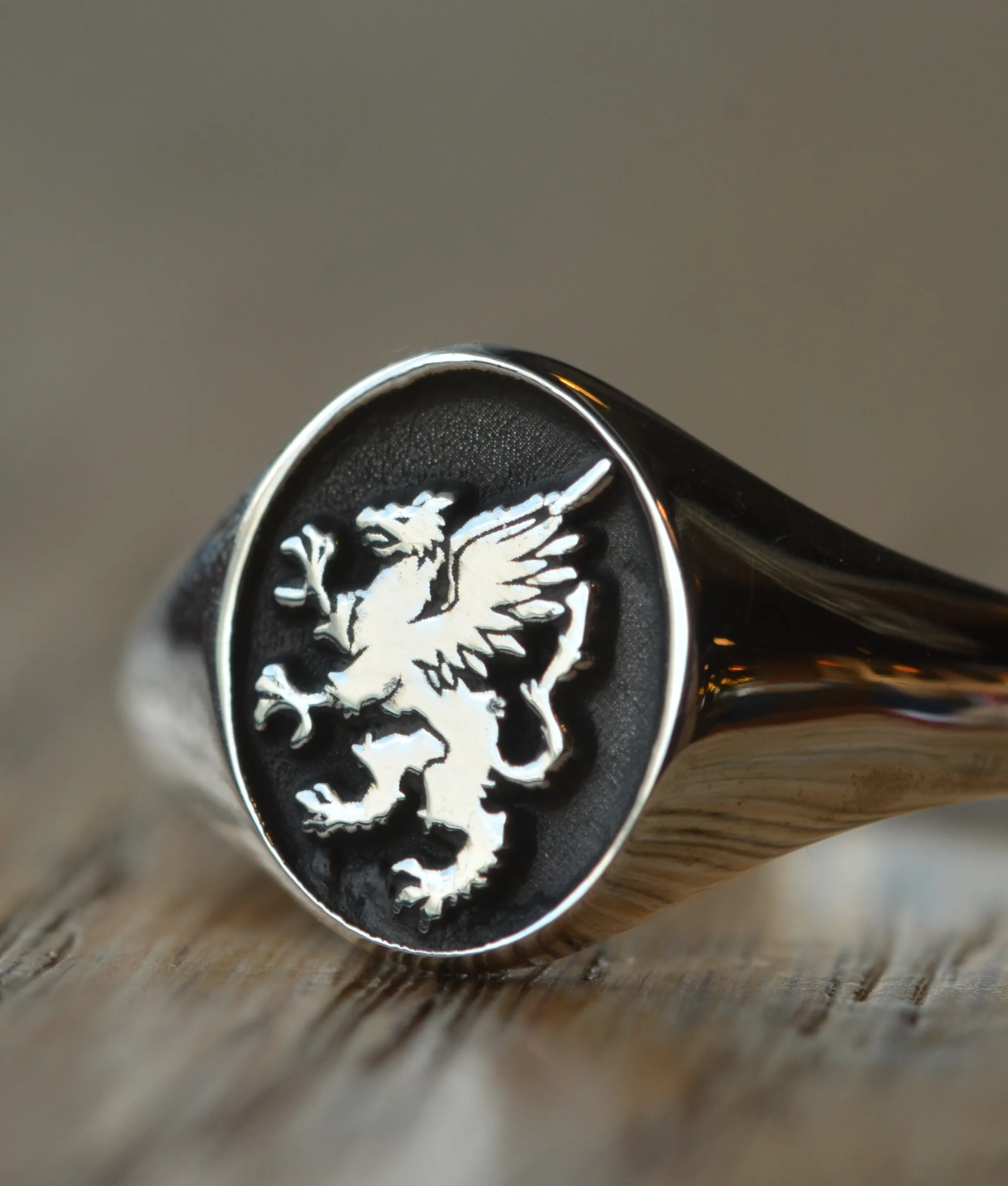 Solid Gold Custom Made Family Crest Ring - Griffin Ring