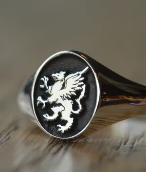 Solid Gold Custom Made Family Crest Ring - Griffin Ring