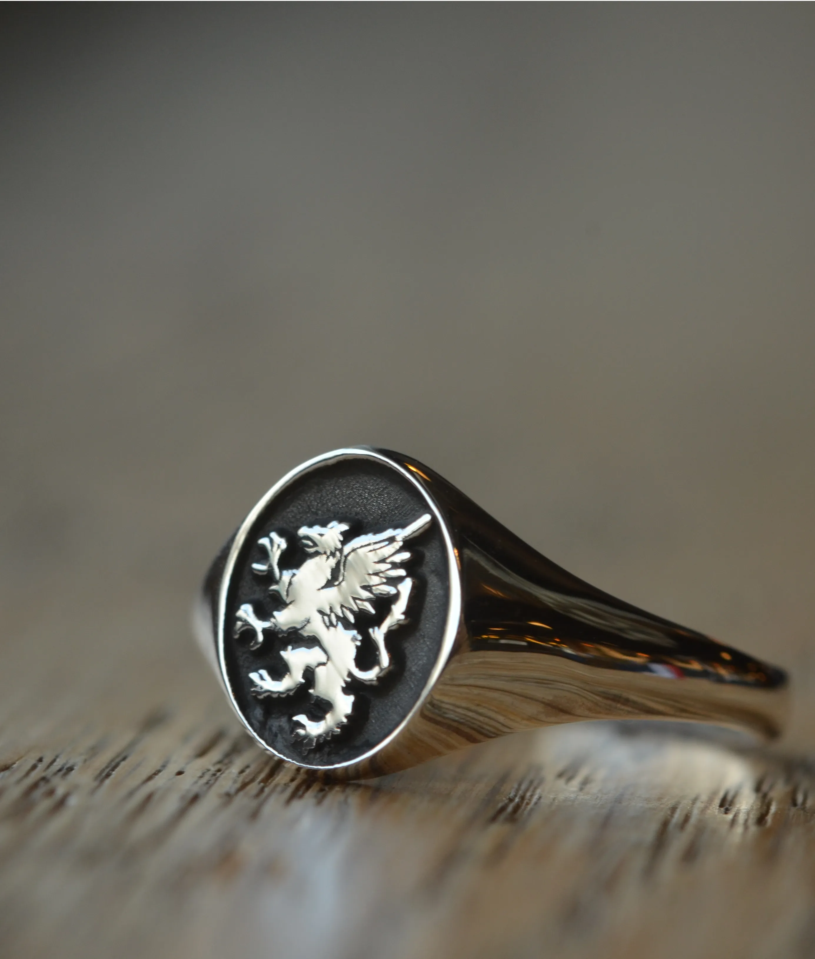 Solid Gold Custom Made Family Crest Ring - Griffin Ring