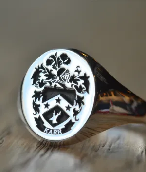 Solid Gold Custom Made Family Crest Ring - Karr Crest - Any Crest