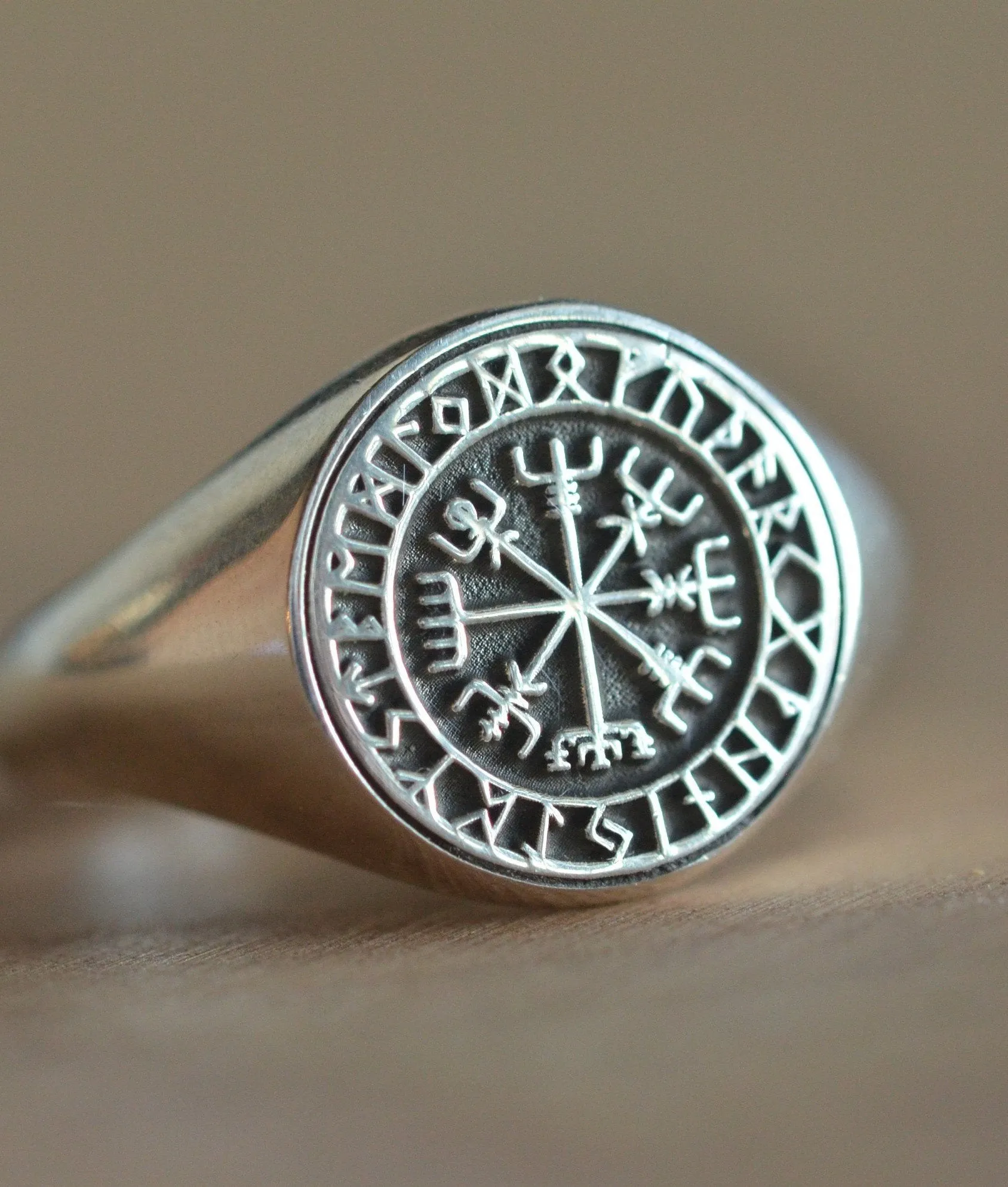 Solid Gold Custom Made Viking Vegvisir Ring
