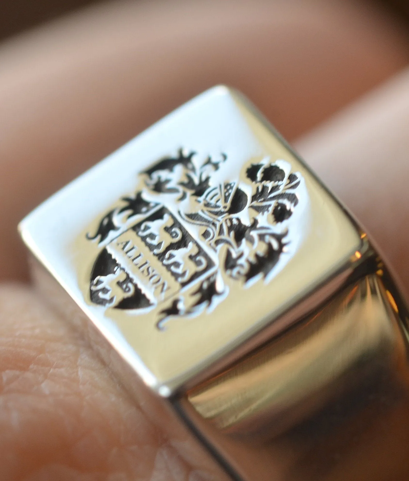 Solid Gold Personalized Square Coat of Arms Ring