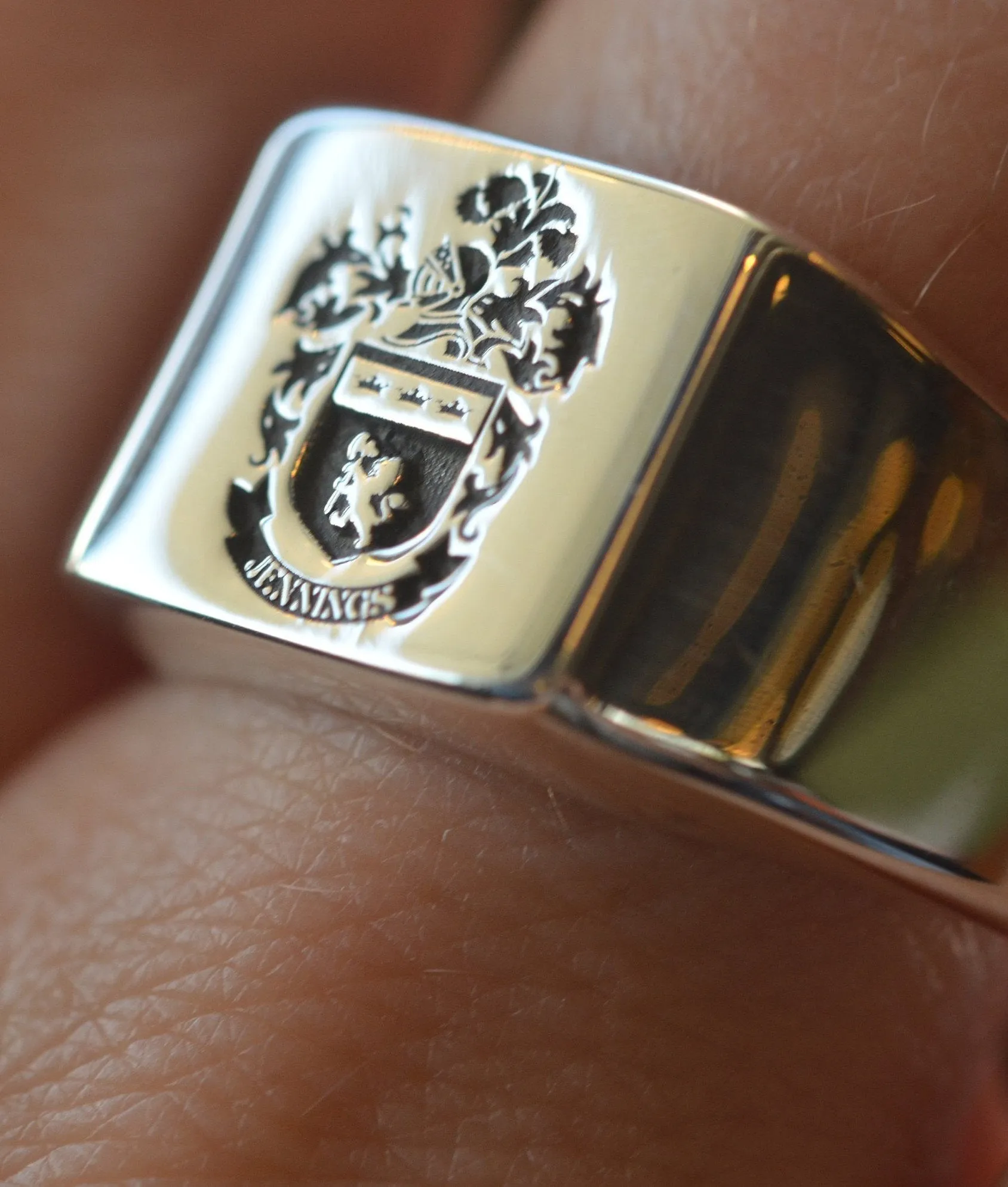 Solid Gold Personalized Square Coat of Arms Ring