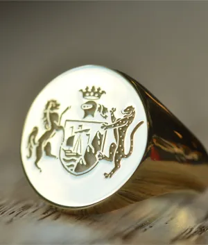 Solid Gold Round Family Crest Ring