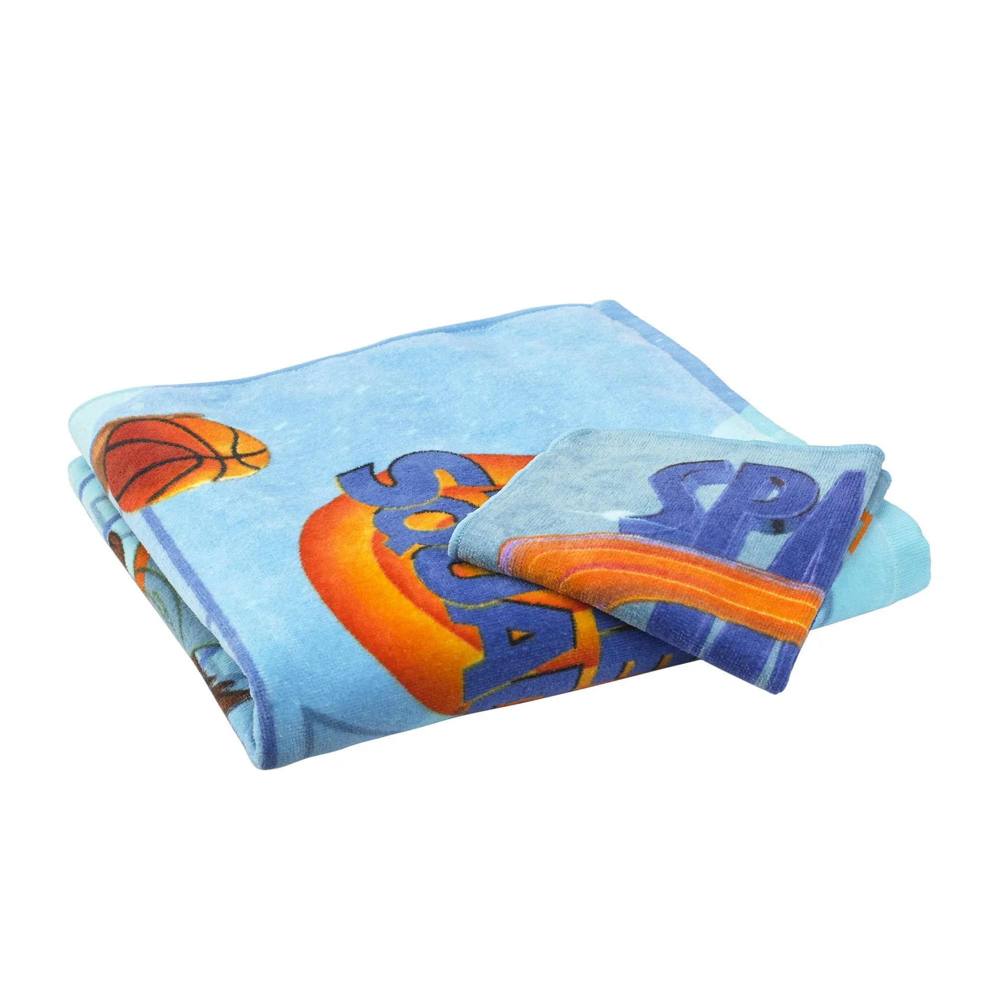 Space Jam Kids Cotton Bath Towel and Washcloth, 2-Piece Set, Blue