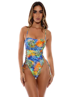 Square Neck Laced Up One Piece