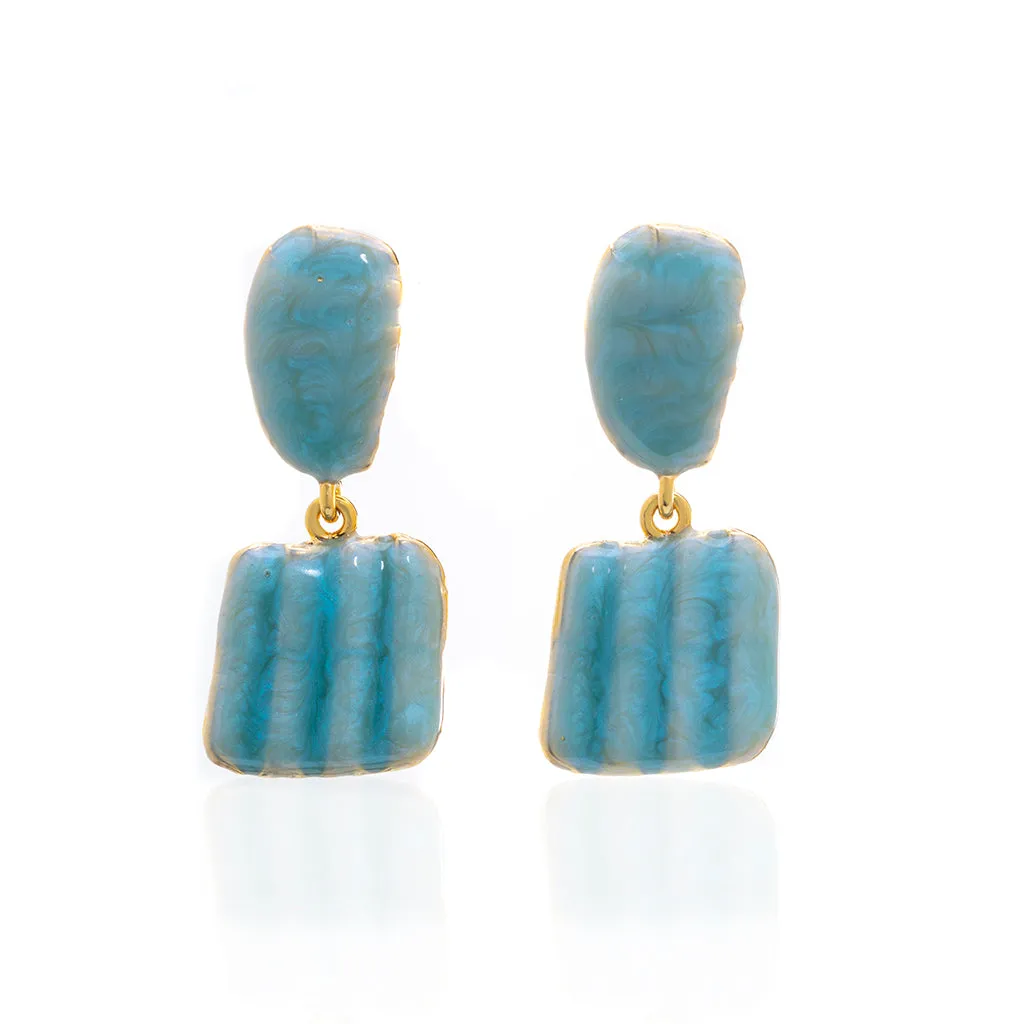 Square Shell Drop  Earring Ocean Blue