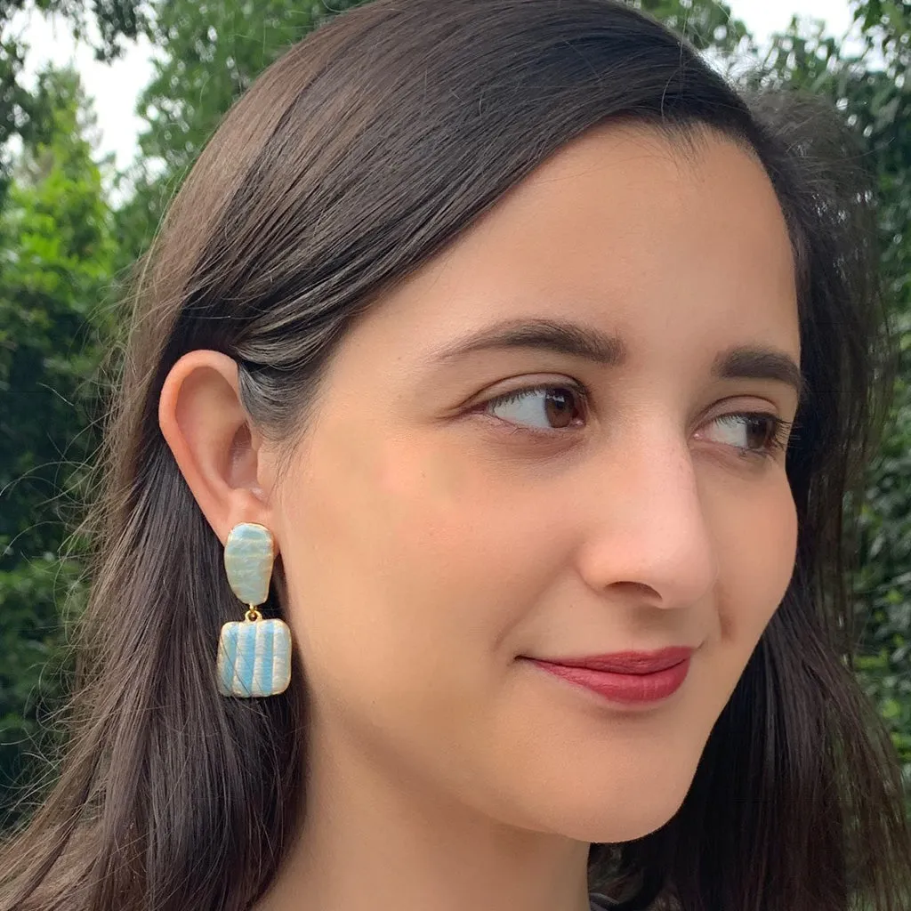 Square Shell Drop  Earring Ocean Blue