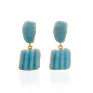 Square Shell Drop  Earring Ocean Blue