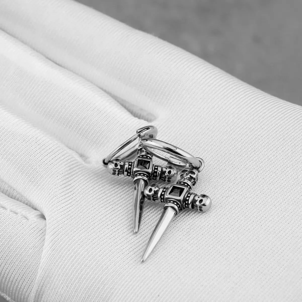 Stainless Steel Skull Cross Unisex Drop Earrings