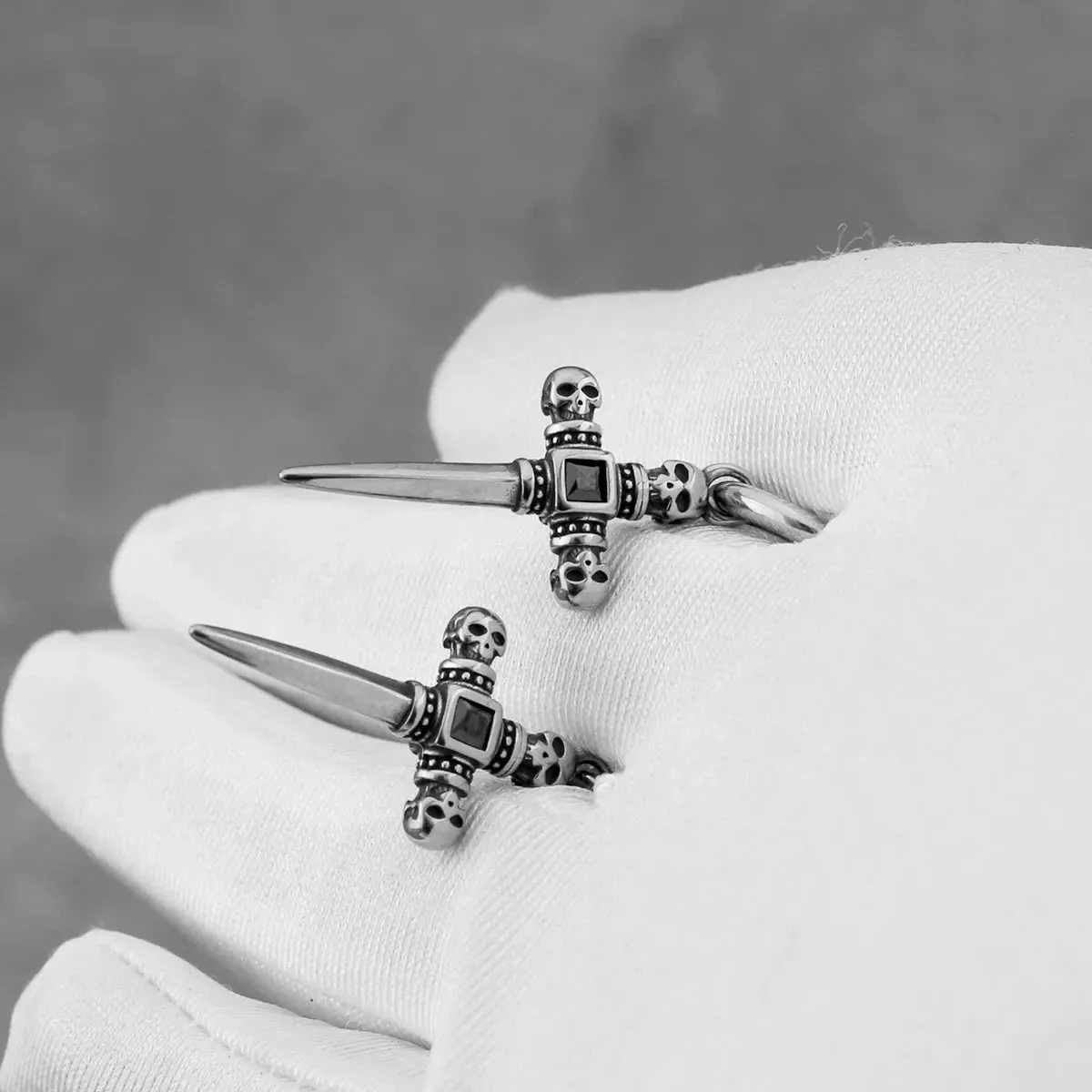 Stainless Steel Skull Cross Unisex Drop Earrings