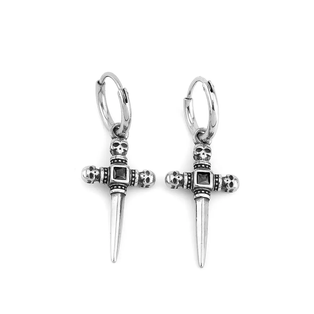 Stainless Steel Skull Cross Unisex Drop Earrings