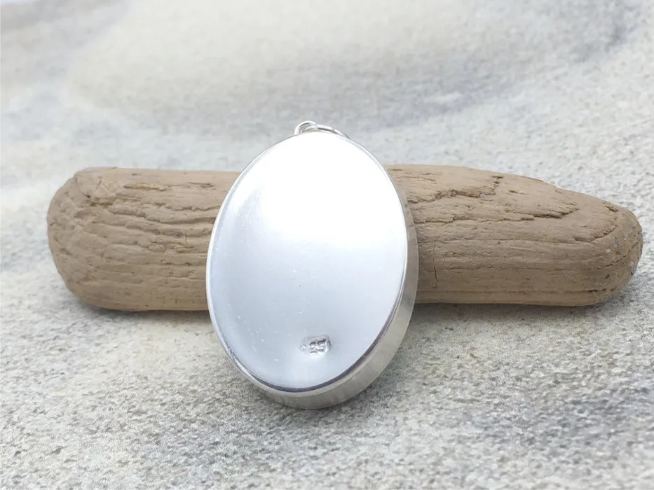 Sterling silver 30mmx 22mm Oval Pendant with Shell, Shells, crab, Sea glass,  sea plants, Avalon,  New Jersey shore, tide pool,  alcohol ink art,  beach comber