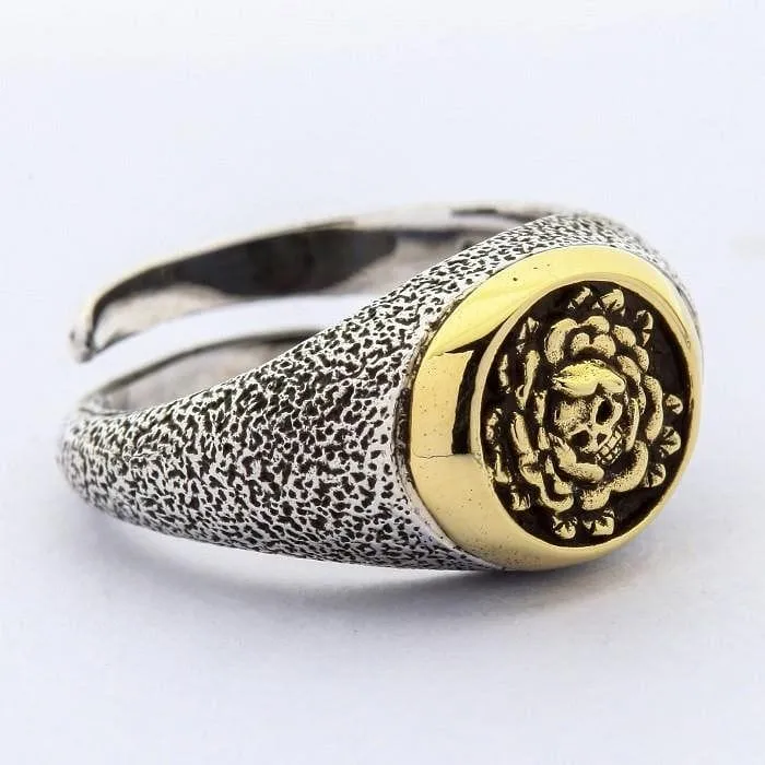 Sterling Silver Brass Skull and Rose Ring
