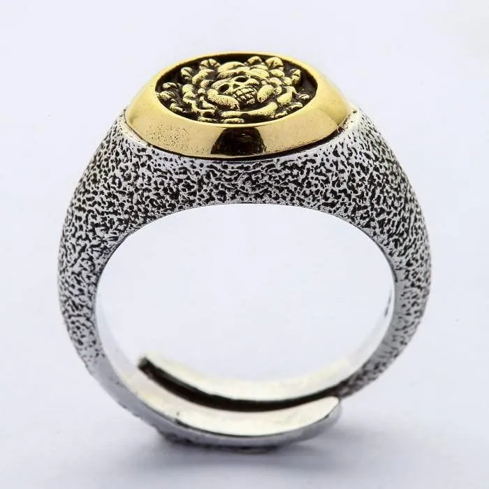 Sterling Silver Brass Skull and Rose Ring